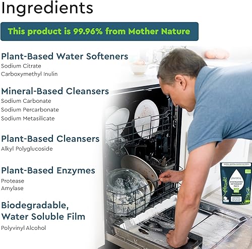 Miniatura 3 de Puracy Cápsulas de detergente para lavavajillas, 50 unidades (paquete de 2), detergente natural para lavavajillas, pestañas para platos libres y