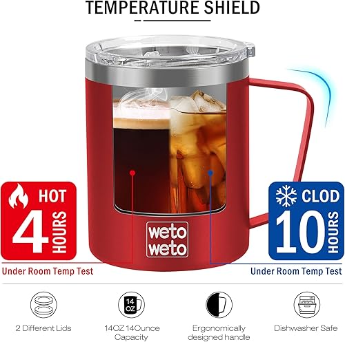 Miniatura 10 de WETOWETO Taza de café de 14 onzas taza de campamento aislada al vacío con tapa taza de viaje de acero inoxidable de doble pared termo de café para