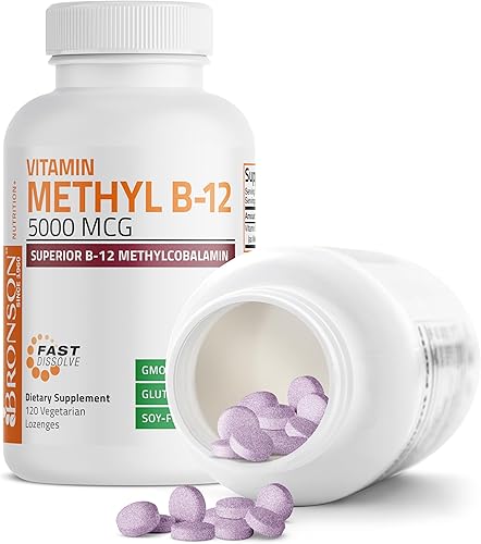 Vista 10 de Bronson Metil B12 5000 mcg Vitamina B12 Metilcobalamina Energía y Apoyo Cerebral 60 Pastillas