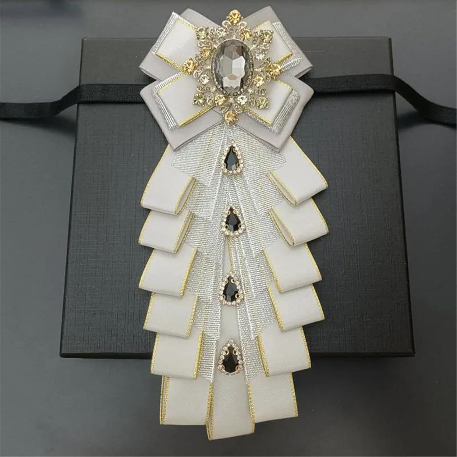 Womens Mens Retro Ribbon Bow Tie Brooch Rhinestone Collar Flower for Wedding Shirt Accessories