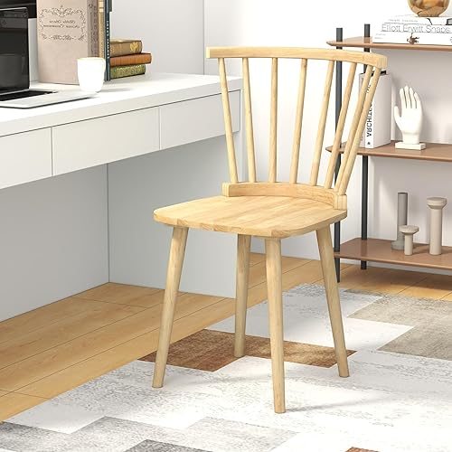 Miniatura 8 de GOFLAME Windsor - Juego de 2 sillas de comedor de madera maciza con respaldo ergonómico de husillo, capacidad de peso de 400 libras, sillas