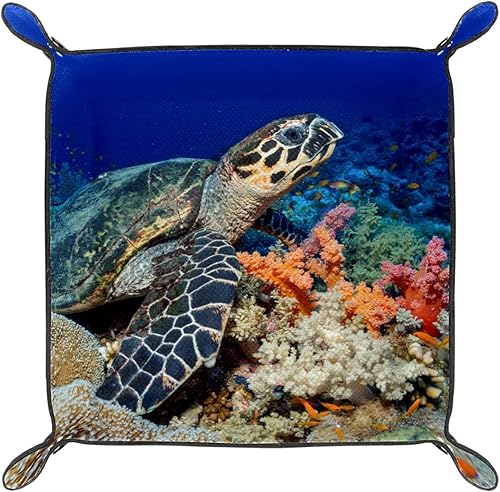 Miniatura 2 de Organizador de escritorio de oficina subacuático de tortuga marina, caja de almacenamiento de bandeja de cuero, soporte de papelería de escritorio,