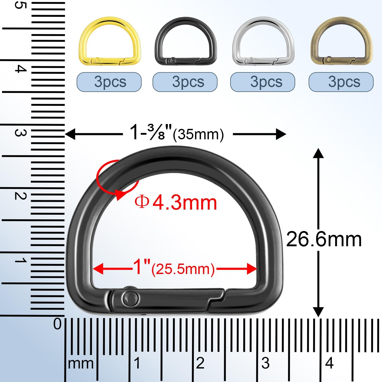 12pcs 1 Inch Spring D Ring Purse Clip, Metal Carabiner Keychain Clips for Bag Strap Hook, Key Fob Holder, Dog Tag Clasp, Paracord Keyring (Assorted) - Image 2