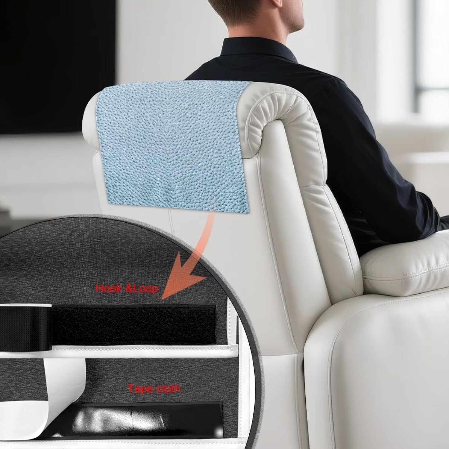 Blue Recliner Chair Covers for Headrest, Hair Oil Resistant Recliner Headrest Covers, Stretch Leather Couch Cover, Dust-Proof Furniture Protector, 1 Pack
