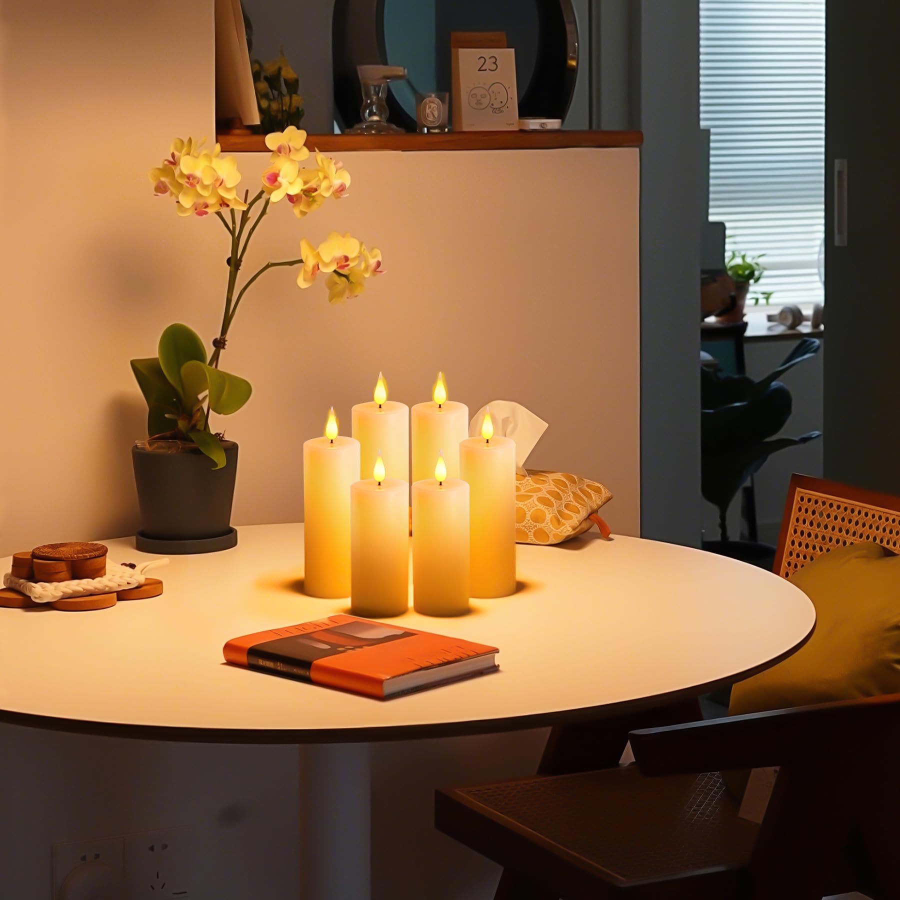 Broyal Set di 6 Candele a LED,Candele Led Ricaricabili(16/14/12cm),Candele Senza Fiamma,Candele LED con Telecomando e Funzione Timer