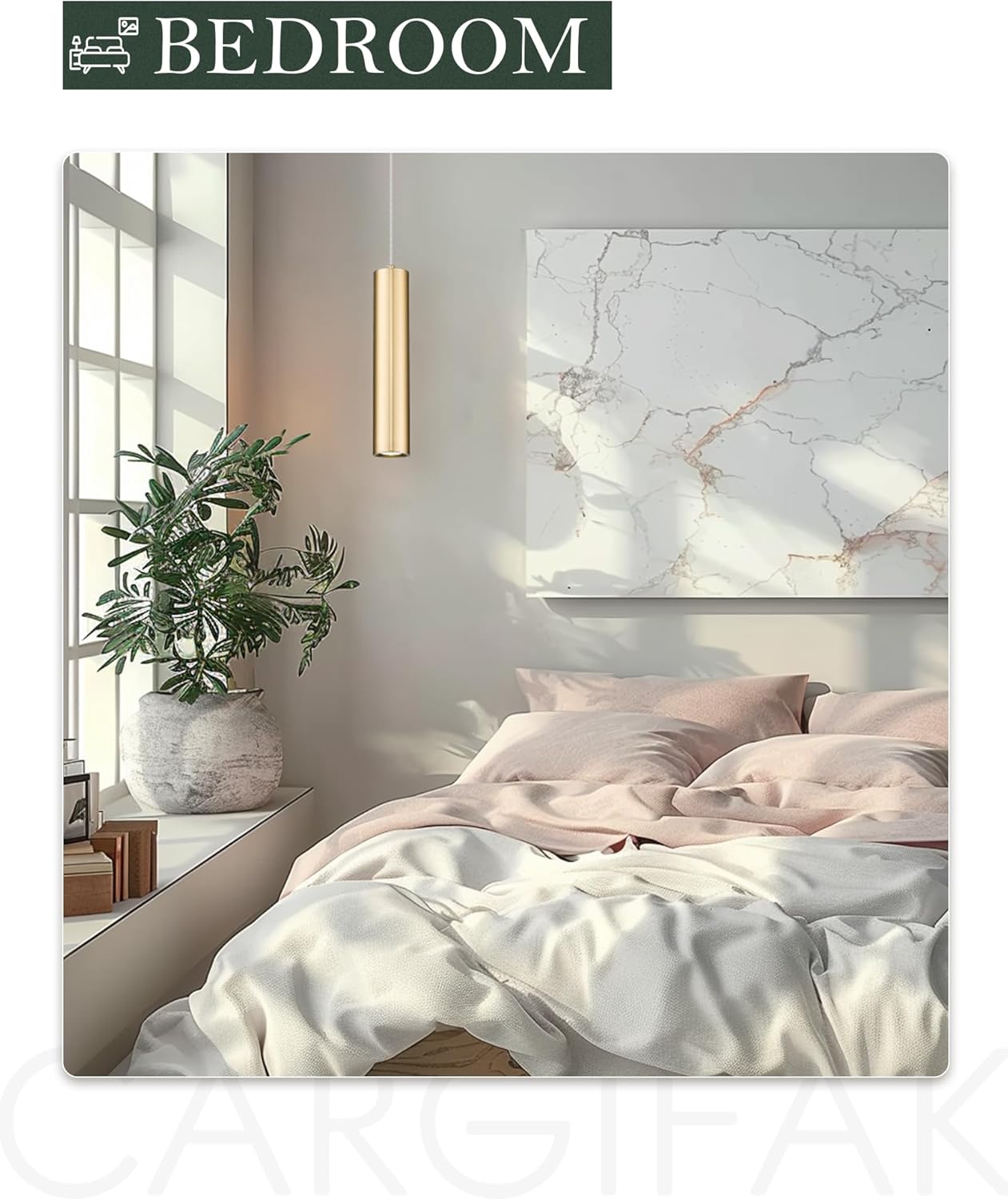 Brass Gold Pendant Light, Modern Hanging Light Fixture for Kitchen Island Dining Room Bedroom (1 Pack), PL4830-1P-BB