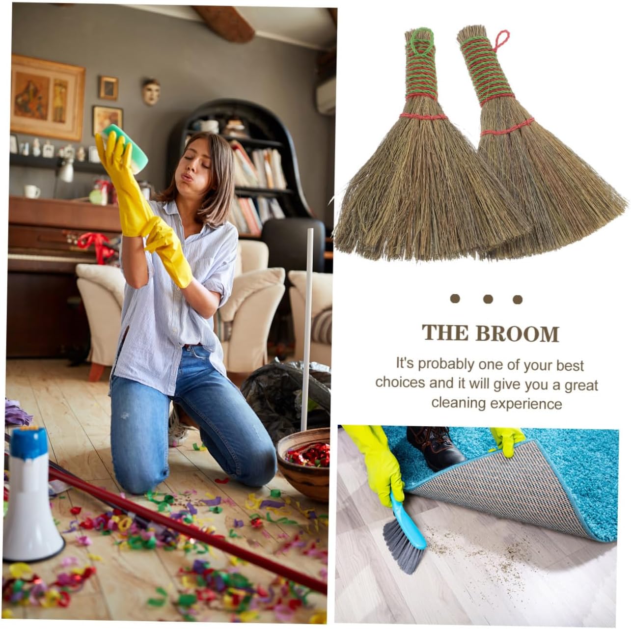 2pcs Handmade Hand Sweeper Desktop Duster Small Straw Hand Broom for Office Car Cleaning Household Dust Removal