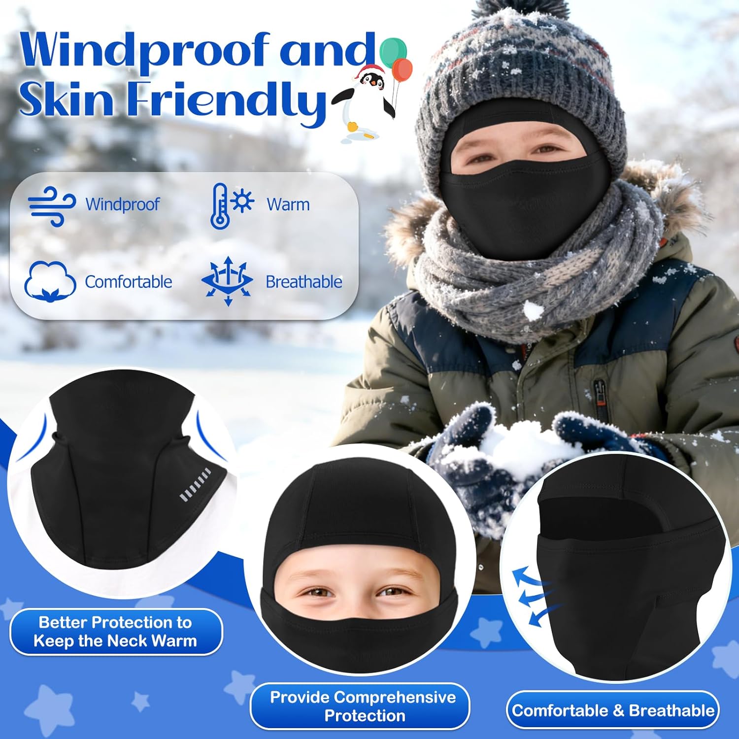 BKNOOU 2 Pack Kids Balaclava Ski Mask Winter Face Cover, Windproof Fleece Neck Gaiter for Boys Girls Cold Weather Face Mask - Image 2