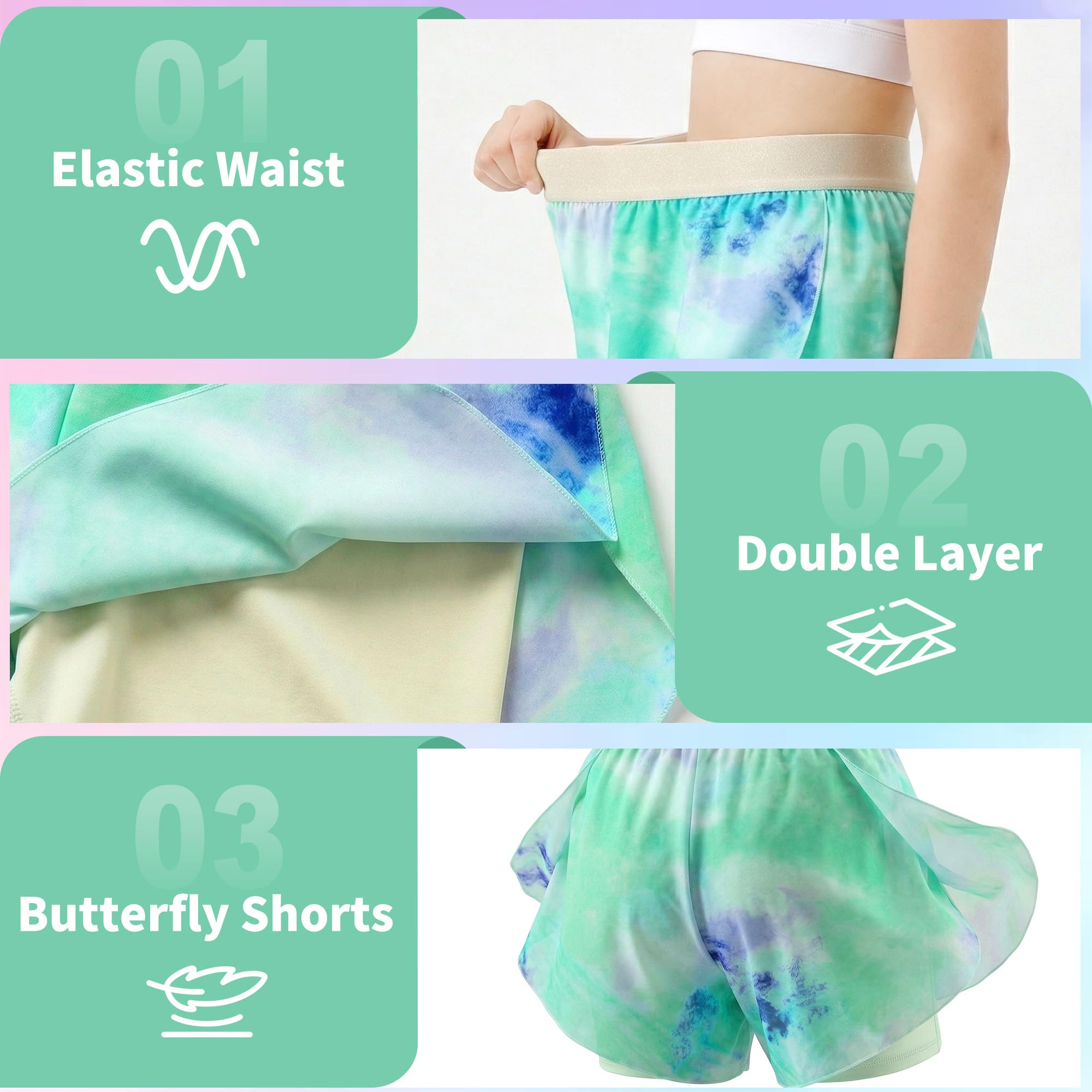 Pantalones Cortos de Ciclismo para Niñas, 2 en 1 Secado Rápido Deportivos Pantalón con Falda y Forro Cintura Elástica Transpirables Tenis Baile y Carrera Shorts para Niños 5-13 Años