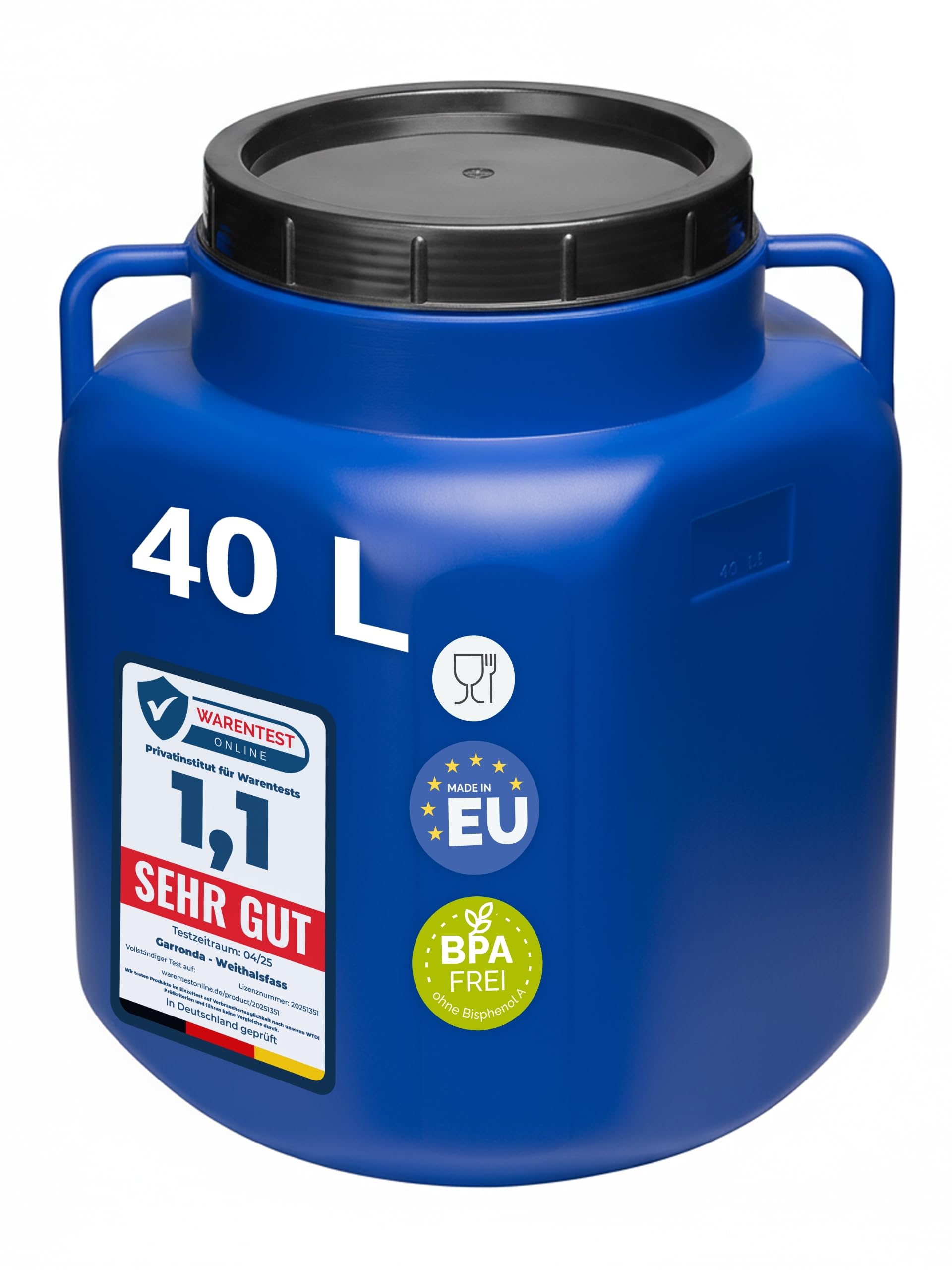 Garronda 40 Liter BPA-freies quadratisches Fass und Futtertonne Weithalsfass Wassertank und Behälter mit Deckel für Sauerkraut sowie Surfass Pökelfass für Fleisch GD-0088, Blau