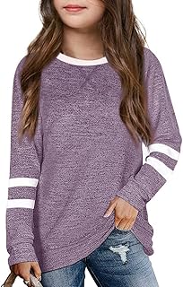 Classic Girls' Color Block Basic Tee: Crewneck Long Sleeve Casual Top (Ages 5-14)