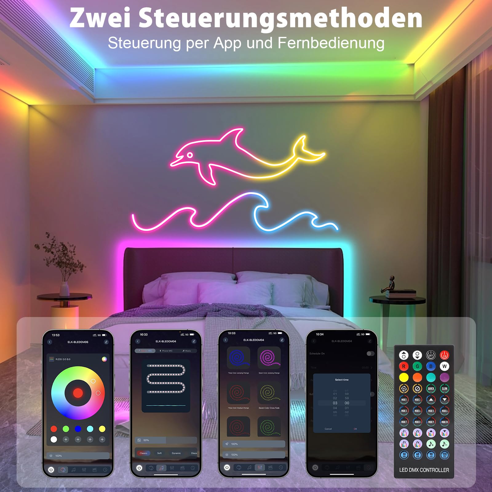 Striscia LED al neon RGBIC, 5 m, effetto arcobaleno, con telecomando app, IP65, impermeabile, flessibile, 24 V, tubo luminoso per musica, fai da te, per stanze, pareti, giochi
