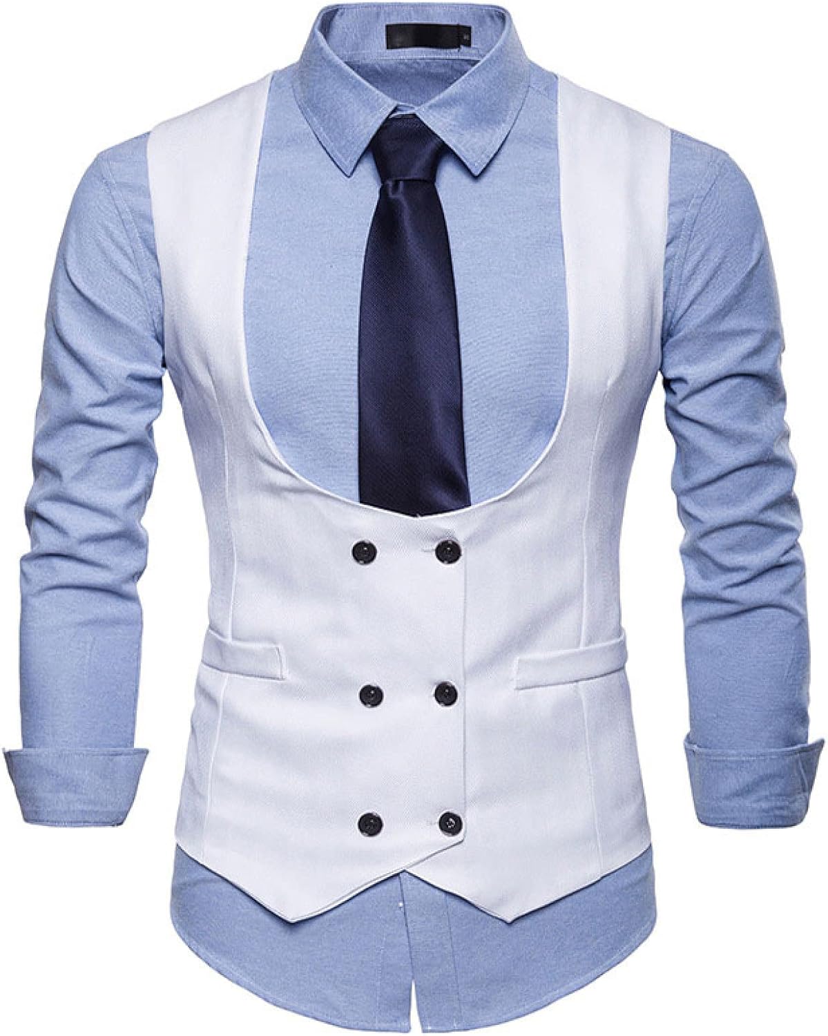 Men's Business Suit Vest - Double Breasted U-Neck Men's Slim Vest Suit Sleeveless Casual Waistcoat Clothing for Tux