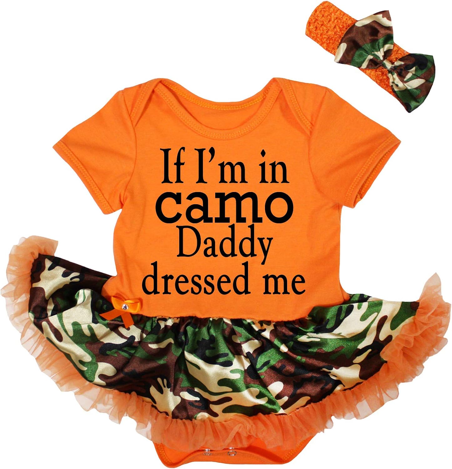Petitebella If I'm in Camo Daddy Dressed Me Baby Dress Nb-18m
