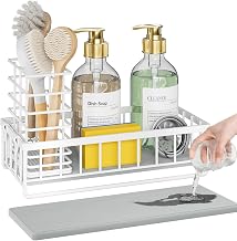 OVICAR Kitchen Sink Organizer - Sponge Holder with Dish Brush Holder - Instant Dry Waterproof Soap Dispenser - Non Slip Soap Dispenser for Kitchen Countertop