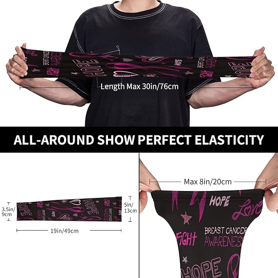 Ribbon Breast Cancer Awareness UV Protection Cooling Arm Sleeves Perfect for Cycling Driving Running Basketball Men & Women