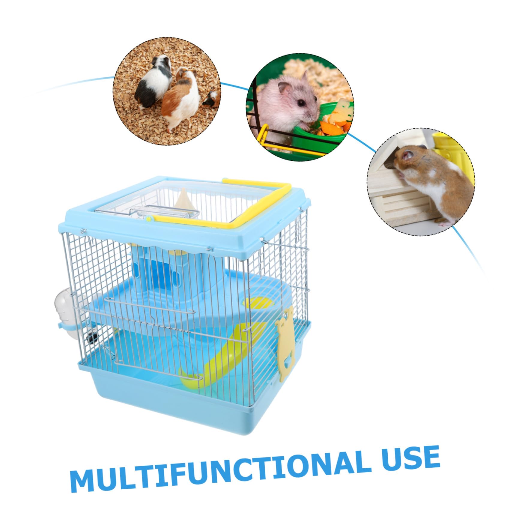 Jaula de Plástico para Hámster con Rueda, Tobogán y Botella | Dos Niveles, Comedero Incluido, Hábitat para Jerbos y Pequeños Animales, Diseño de Castillo
