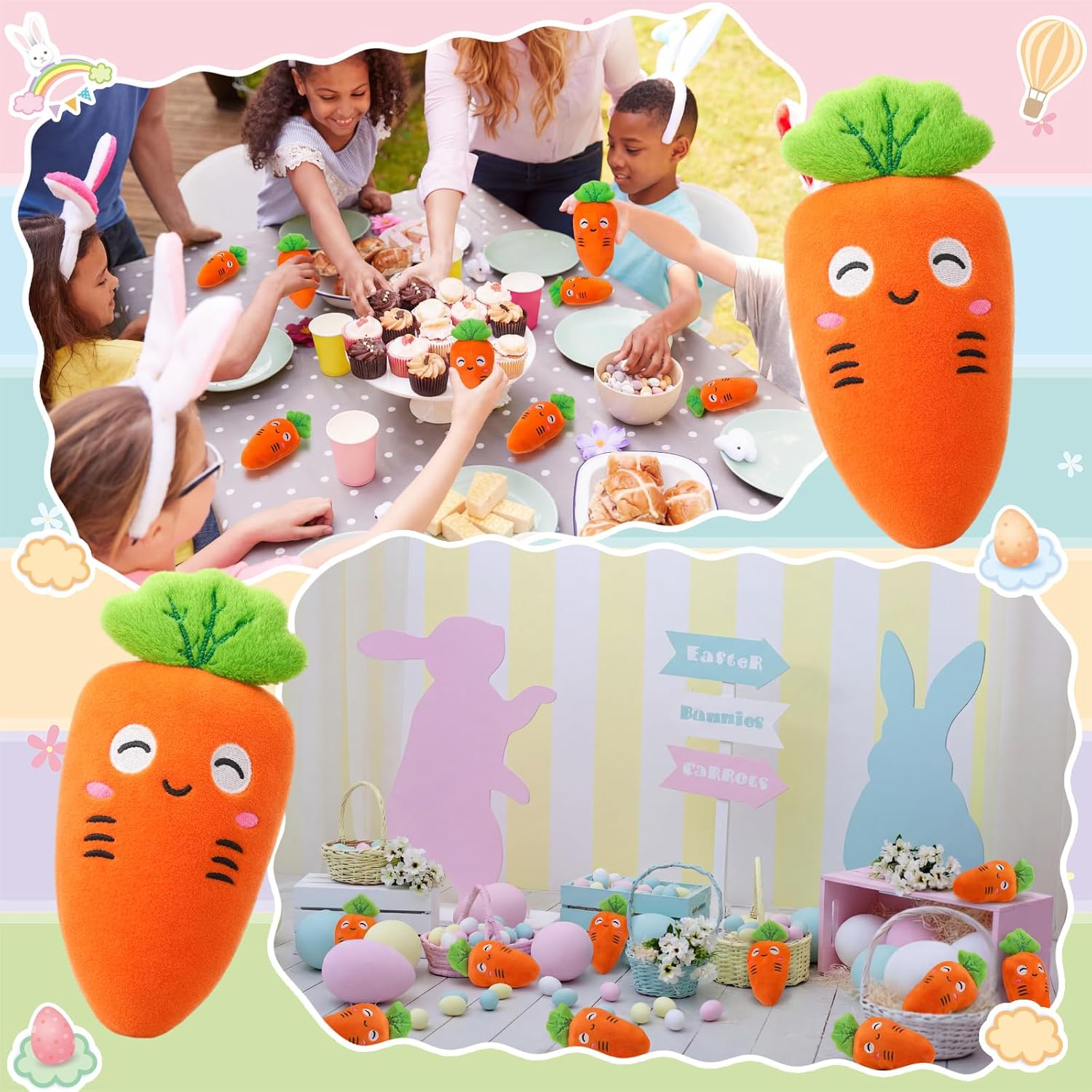 RoundFunny 12 Pcs Mini Plush Carrots Toys Easter Party Favor Soft Plush Stuffed Animal Carrots Bulk Cute Stuffed Toys for Easter Basket Egg Fillers Party Gifts, 5.1 Inches