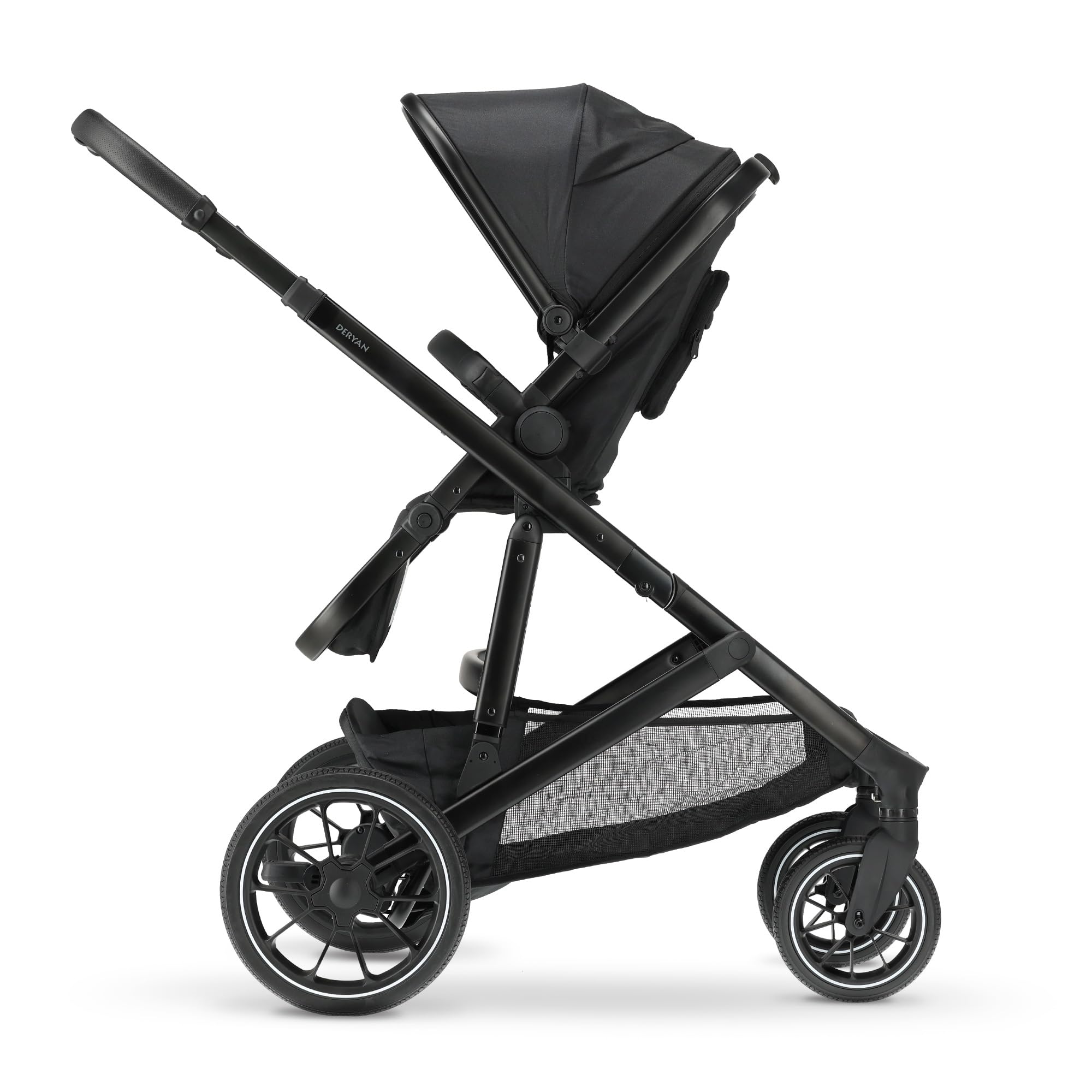 Deryan Evy V2 Passeggino per 2 bambini, Duo Tandem, 0-4 anni, doppio Duett, per neonati e bambini in età prescolare, carrozzine fino a 50 kg, passeggino, passeggino da viaggio 2 in 1, Nero con zecca