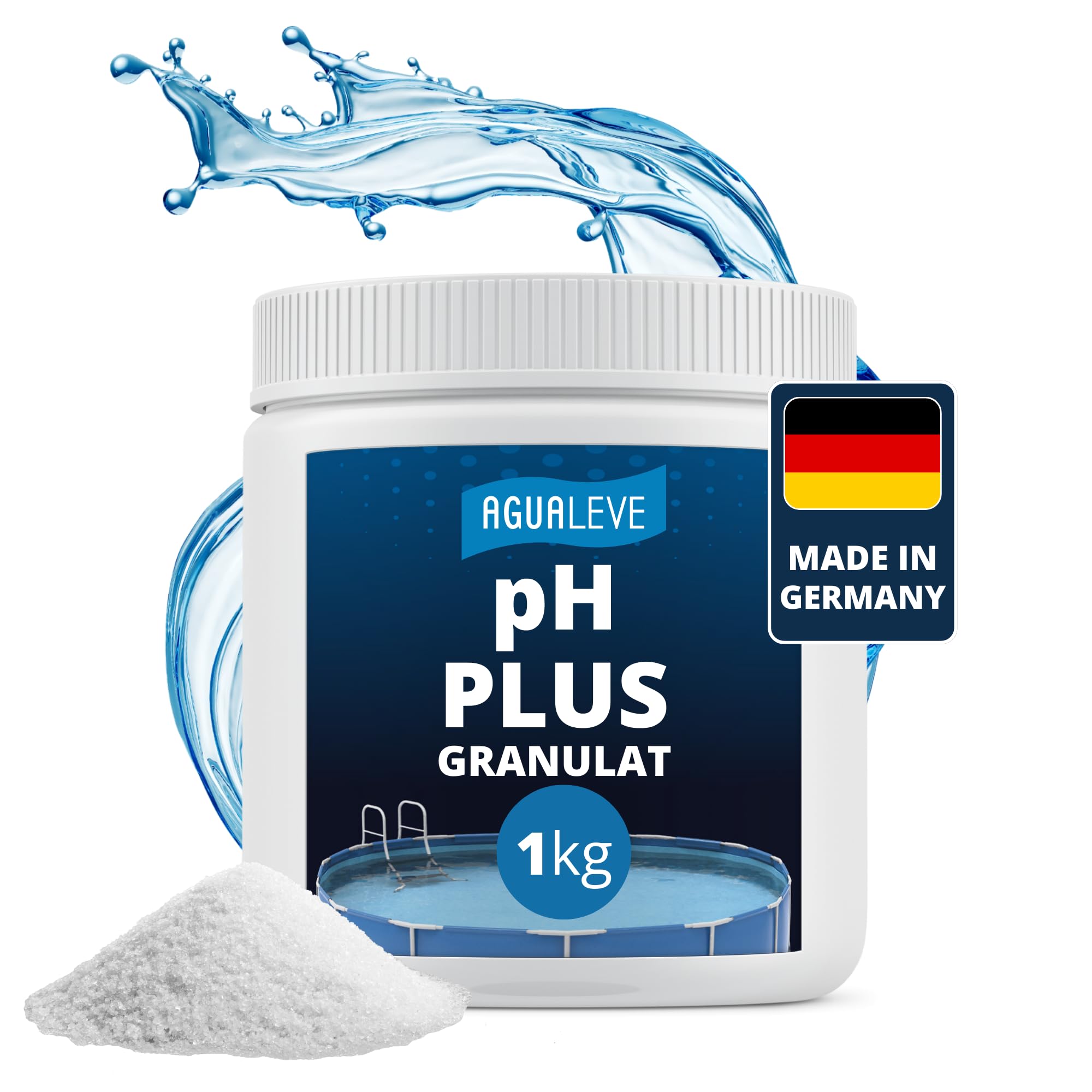 AGUALEVE® pH Plus Granulat 1kg *NEU* | hebt den pH-Wert punktgenau | für Pools, Aufstellpools, Whirlpools jeder Art und Größe | Markenqualität Made in Germany | mit Note 1,2 getestet