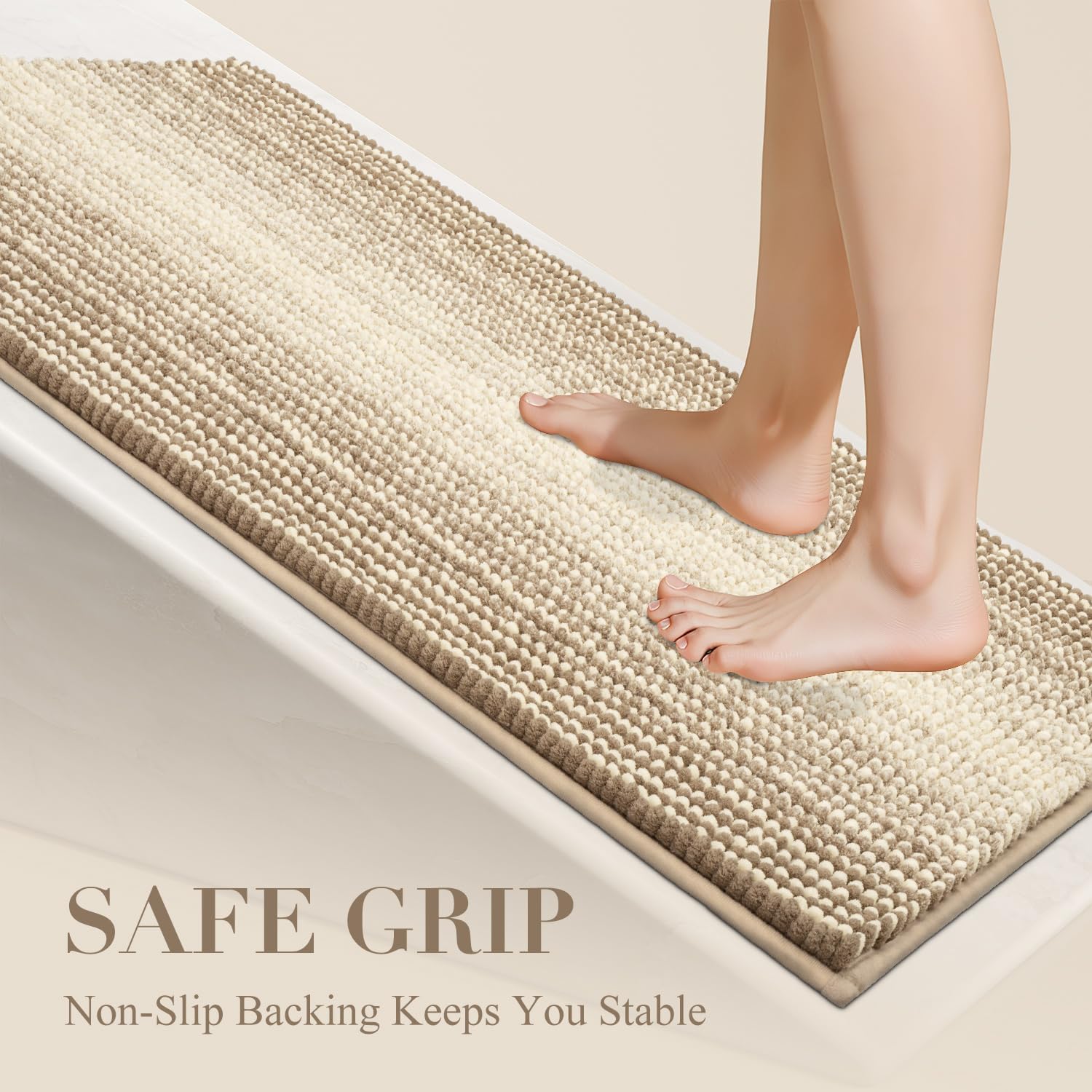 BSICPRO Bath Mat Rug for Bathroom Non Slip 17 x 24 Inches Water Absorbent Chenille Floor Mats Machine Washable (Tan) - Image 4