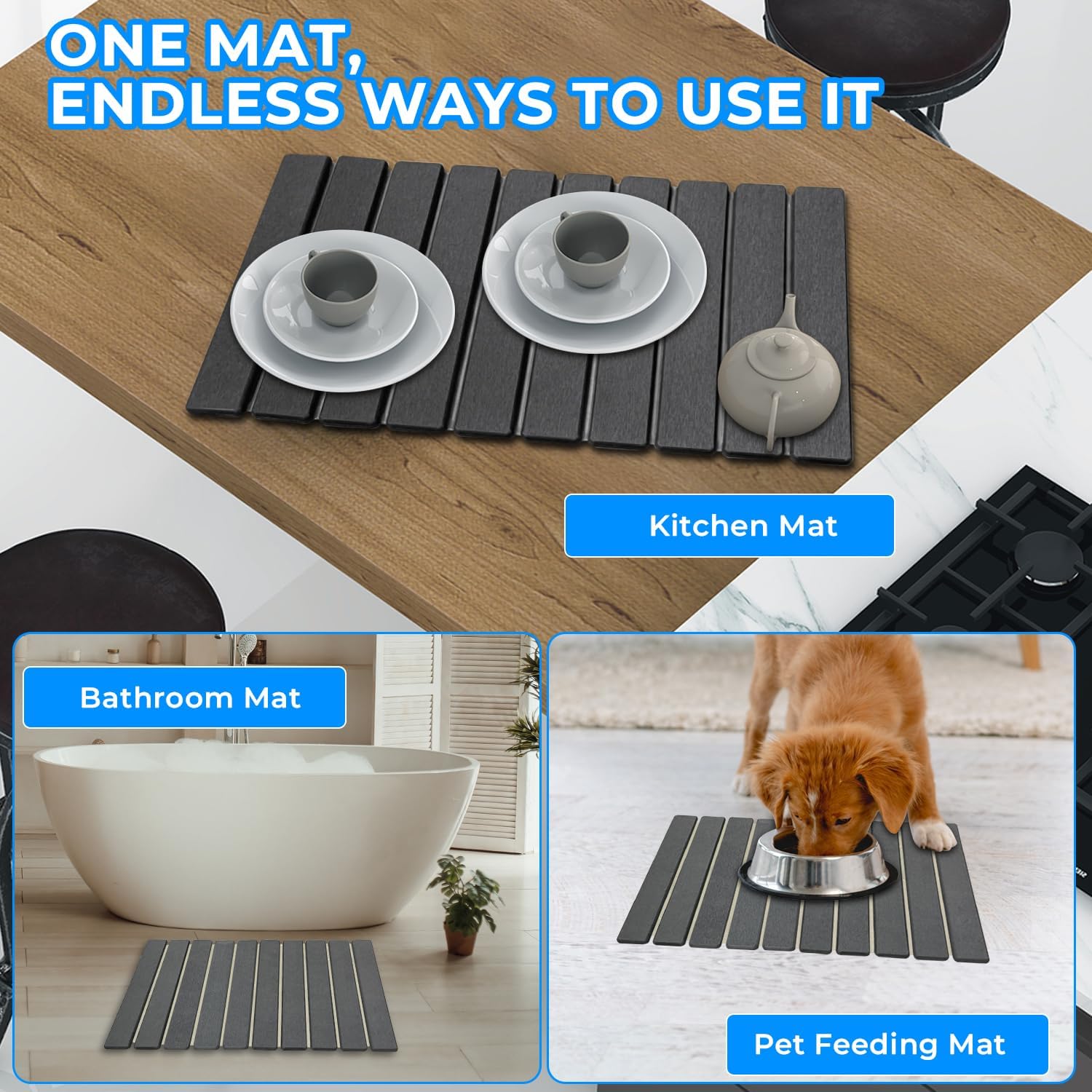 Stone Drying Mat for Kitchen Counter – Foldable Diatomaceous Earth Dish Drying Stone, Fast Absorbing, Non-Slip, Sink & Faucet Splash Mat, Includes Maintenance Sandpaper & Base Mat