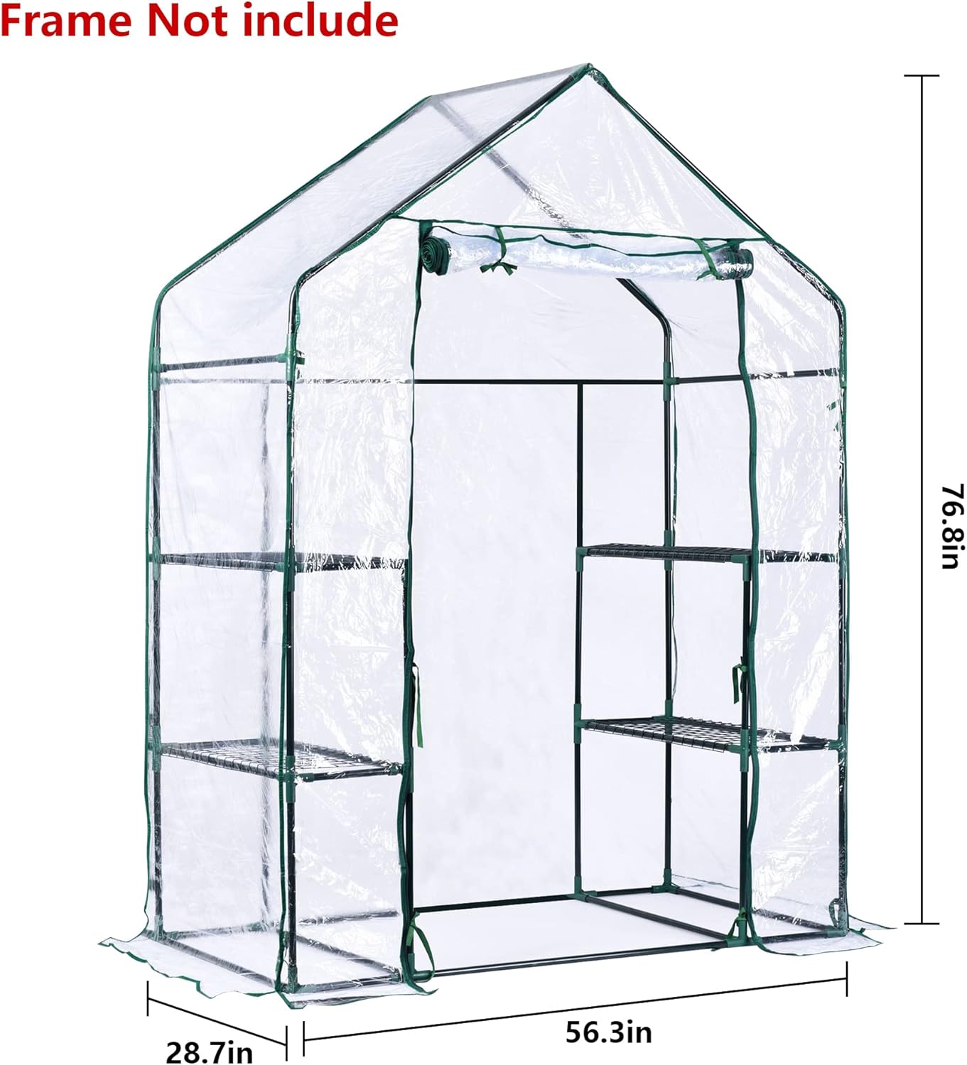 Walk in Greenhouse Replacement Cover with Roll-Up Zipper Door- 28"x56"x76" PVC Plant Gardening Greenhouse Cover for Gardening Plants Cold Frost Protection Wind Rain Proof (No Frames Include)