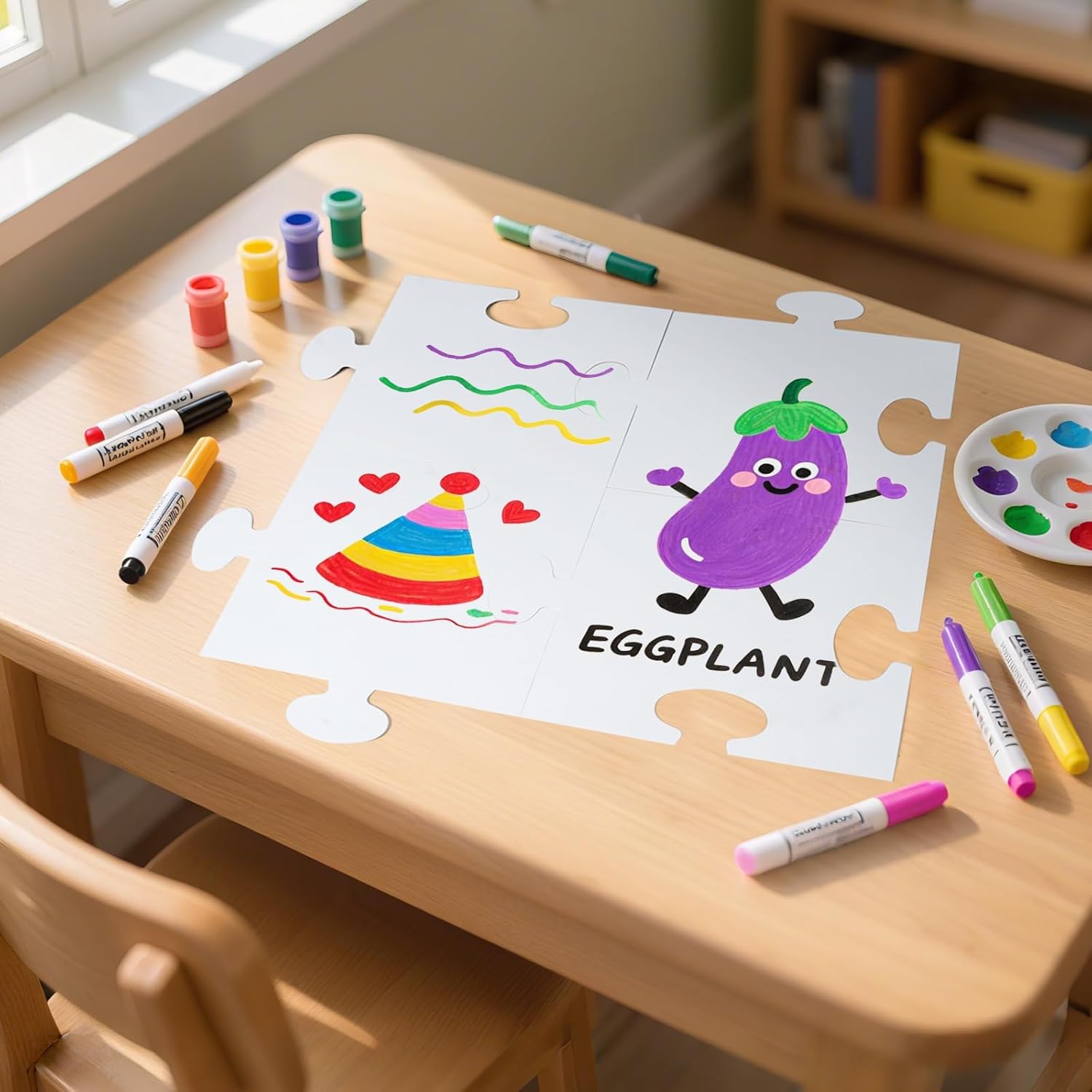 72 PCS Jumbo White Blank Jigsaw Puzzle for Kids 9x9 Inch Make Your Own Double Paper Puzzles to Draw on DIY Cardboard Jigsaw for Coloring, Painting, Drawing Crafts, Art Projects Activities