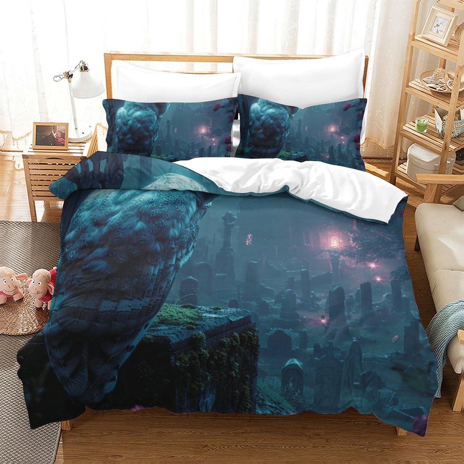 Housse de couette 3D chouette blanche respirante et super douce 200x200cm