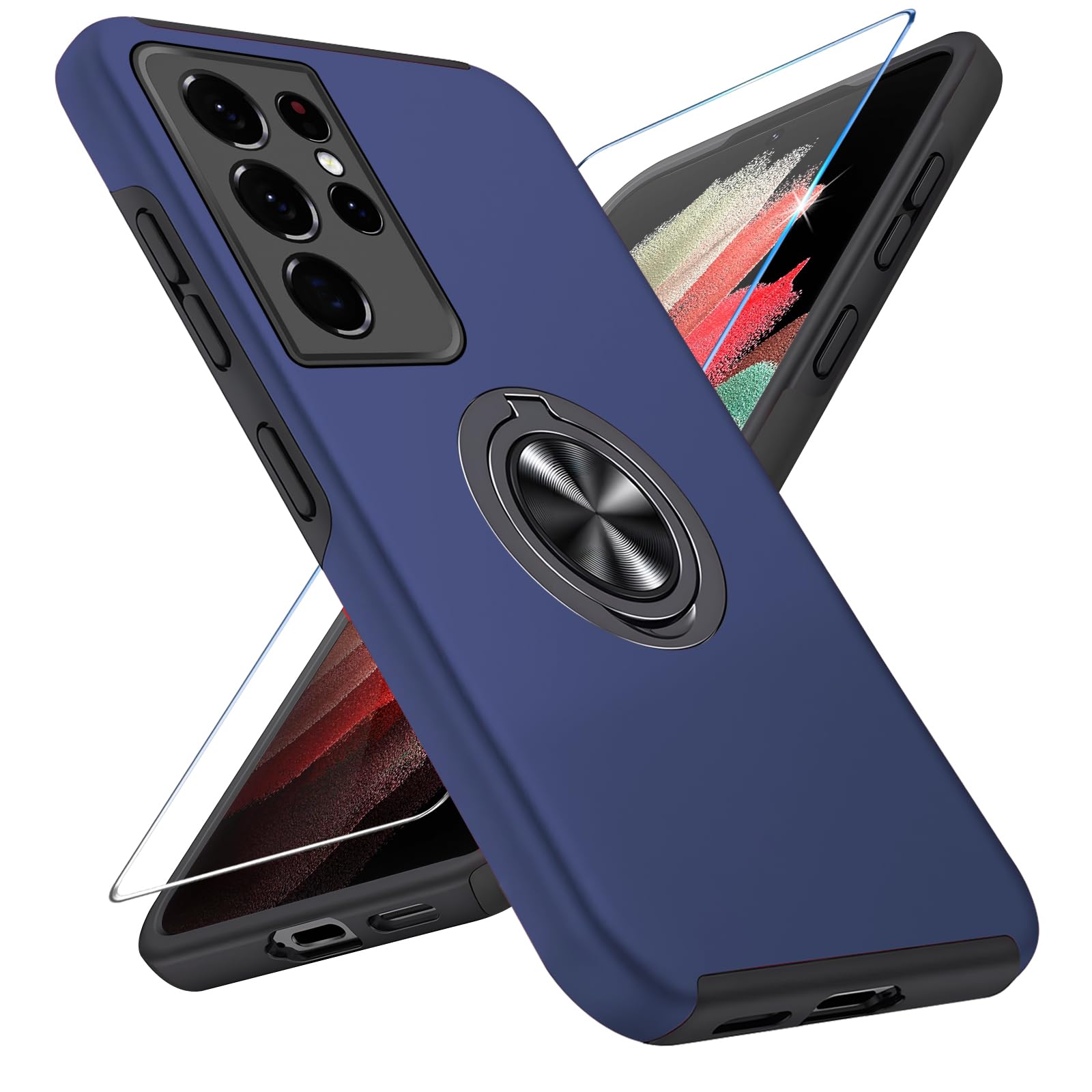 Coque Samsung S21 Ultra rigide bleue avec support haut de gamme - 8