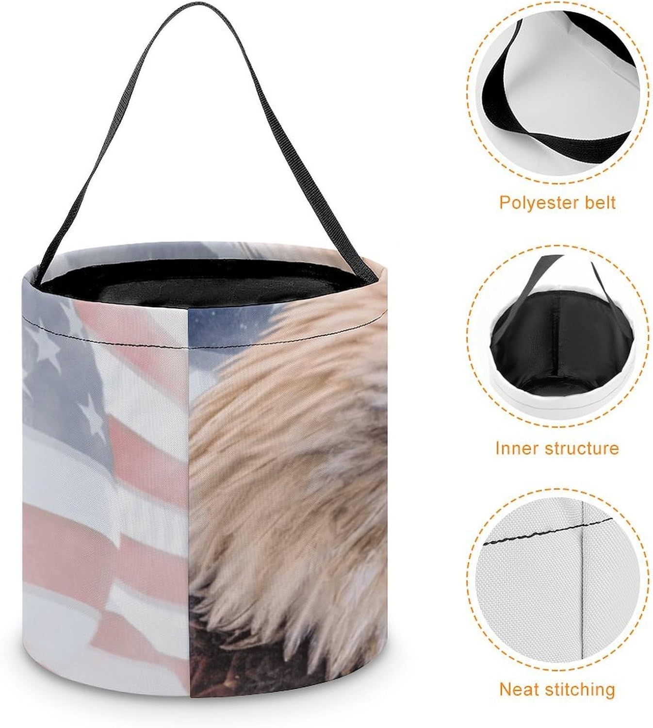 Am-ericans Bald Ea-gles Flag Halloween Treat Bag Reusable Candy Basket Tote Goody Bags Gift Party