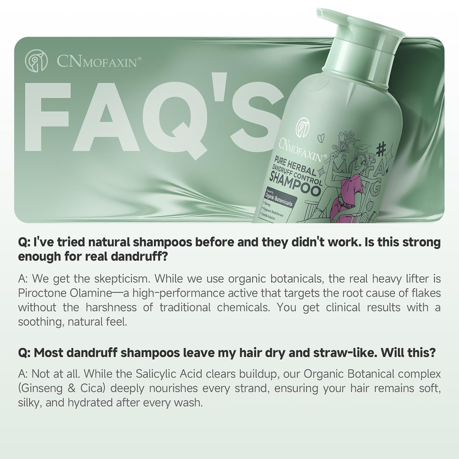 Anti Dandruff Shampoo with Salicylic Acid & Piroctone Olamine, Advanced Itch Relief for Flaky Scalp & Buildup, Soothing Ginseng & Cica, Clarifying & Volumizing for Oily Hair, 24.7 fl oz