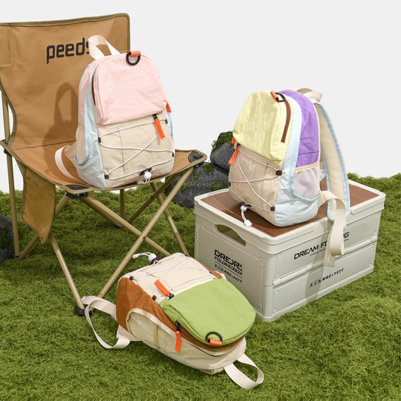 Zaino Color Block Mini Nylon Backpack, Bungee Cord Daypack Leggero per Escursioni E Uso Quotidiano-fenwulan