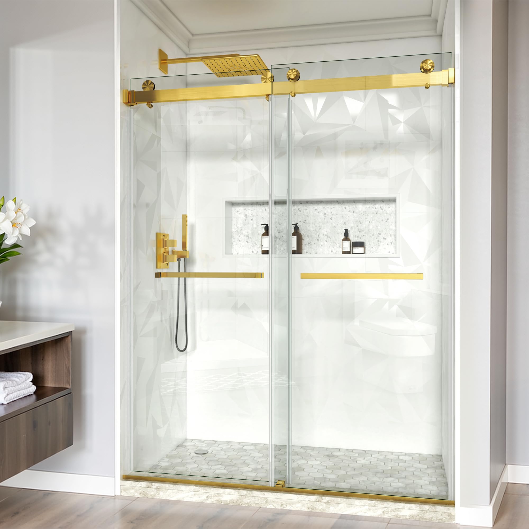 Photo 1 of ******* SEALED BY COMPANY******* Bakiwhs Frameless Double Sliding Shower Door, 62-67" W x 76" H