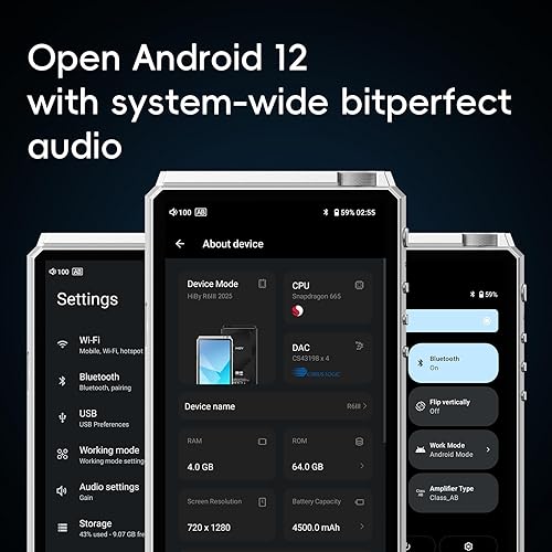 Miniatura 4 de HiBy R6III 2025 Reproductor DAP de audio de alta resolución Reproductor MP3 con amplificador de clase A y ABAndroid 12Bluetooth 5.0WiFi64G+2TB