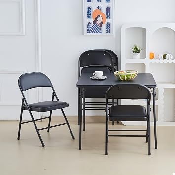 BOOSDEN Folding Chair, Foldable Chair, Set of 2, Faux Leather Fold Up Chairs for Home, Office, Dining, Portable and Compact Metal Frame Folding Seat, Padded Fold Out Chairs Indoor & Outdoor, Black