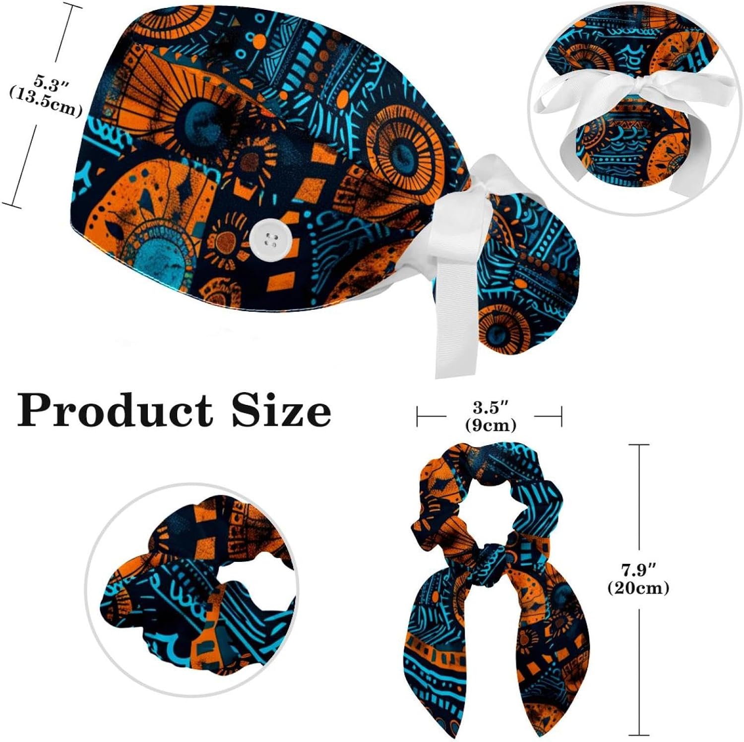 Scrub Caps Women with Button,Surgical Caps | Adjustable,Working Cap with Sweatband,Nurse Scrub Cap with Ponytail Pouch,Scrub Hats Women with Bow Hair Scrunchy