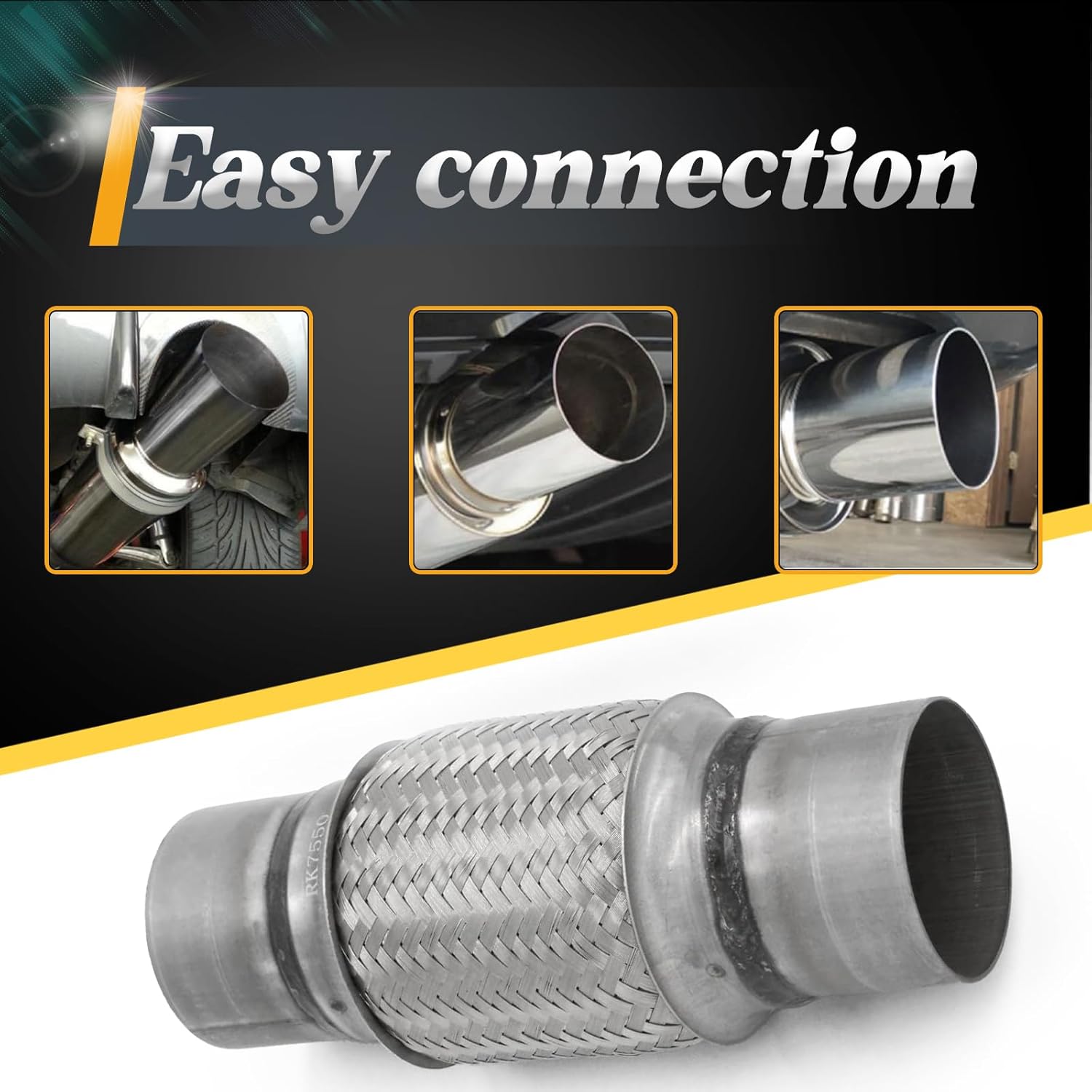 Exhaust Flex Pipe, 3"x6"x10" Overall Length Heavy Duty Stainless Steel Double Braid Flexible Tube