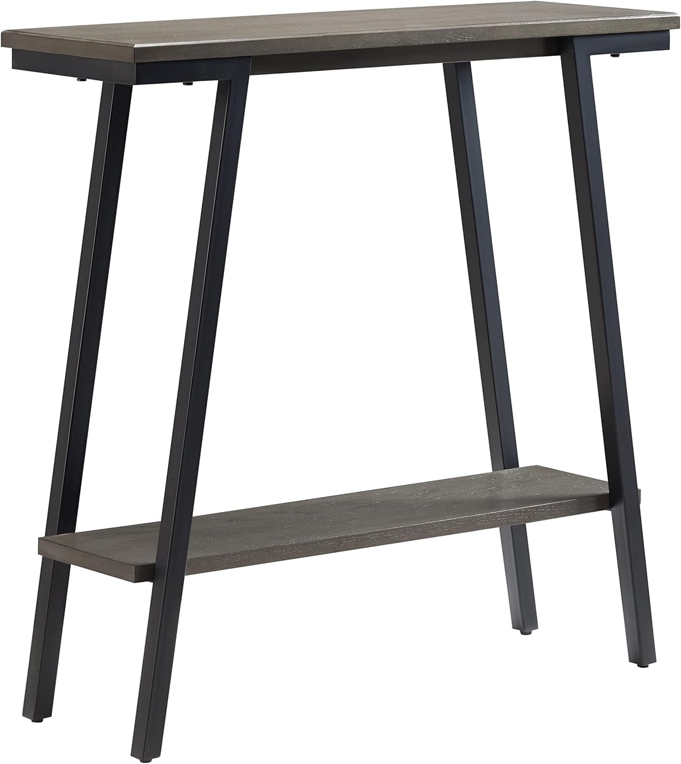 Pemberly Row Contemporary Multi-Functional Console Table, 30 in L x 10 in W x 30 in H, Gray Finish, Poplar Wood and Steel, Adjustable Feet, Compact Living Room or Apartment Hall Storage Furniture