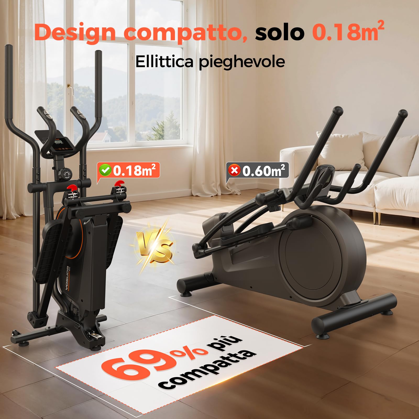YOSUDA Ellittica Pieghevole per Casa – 16 Livelli di Resistenza, Ultrasilenziosa per Cardio, Display LCD e Ruote di Trasporto