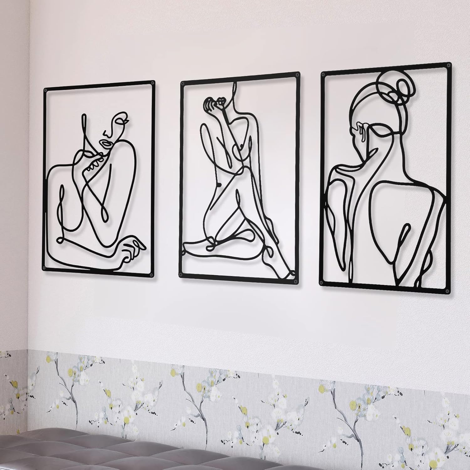 CHENGU 3 Pieces Metal Minimalist Abstract Woman Wall Art Line Drawing Wall Art Decor Single Line Female Home Hanging Wall Art Decor for Kitchen Bathroom Living Room (Black, Vibrant Style) : Home & Kitchen