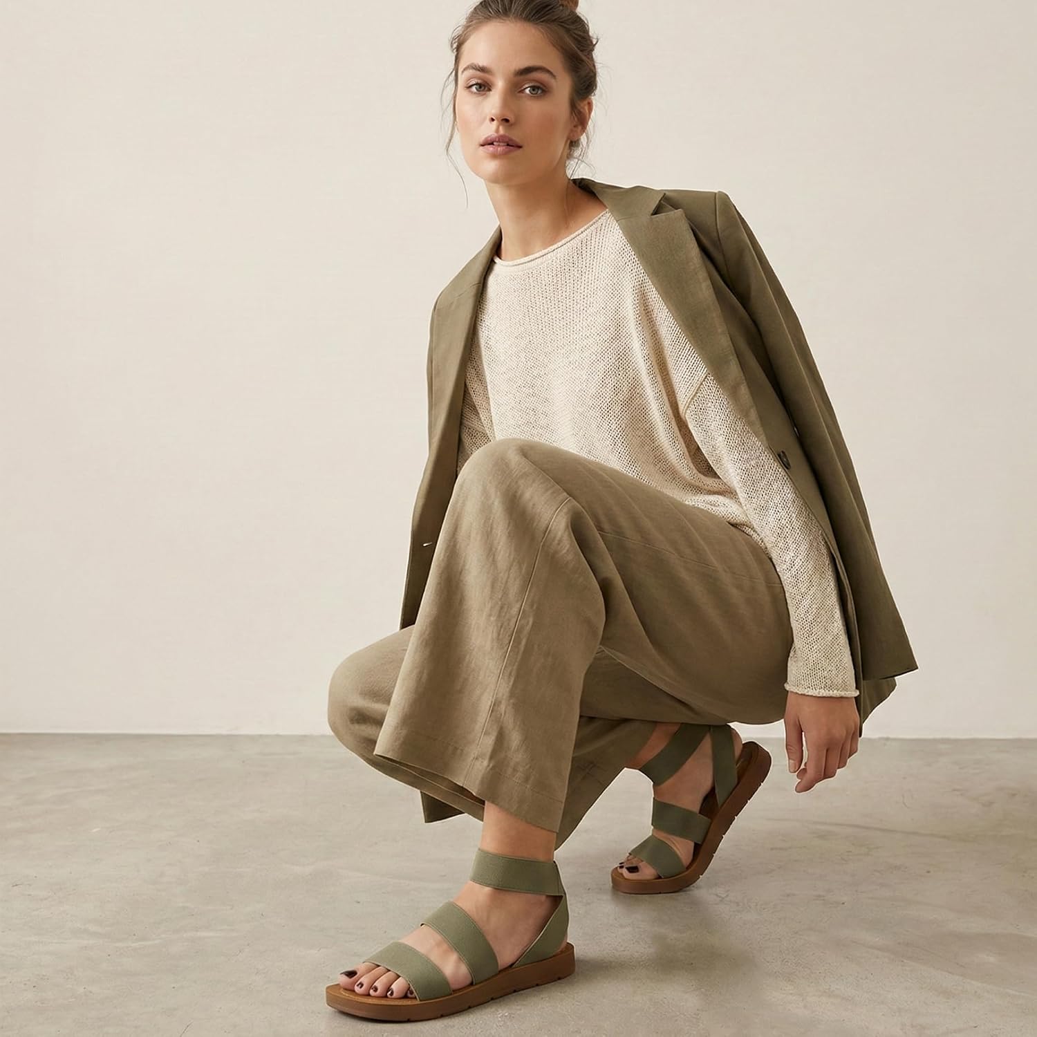 CUSHIONAIRE Indego Strappy Flat Sandals for Women with Elastic Upper, Arch Support and Memory Foam