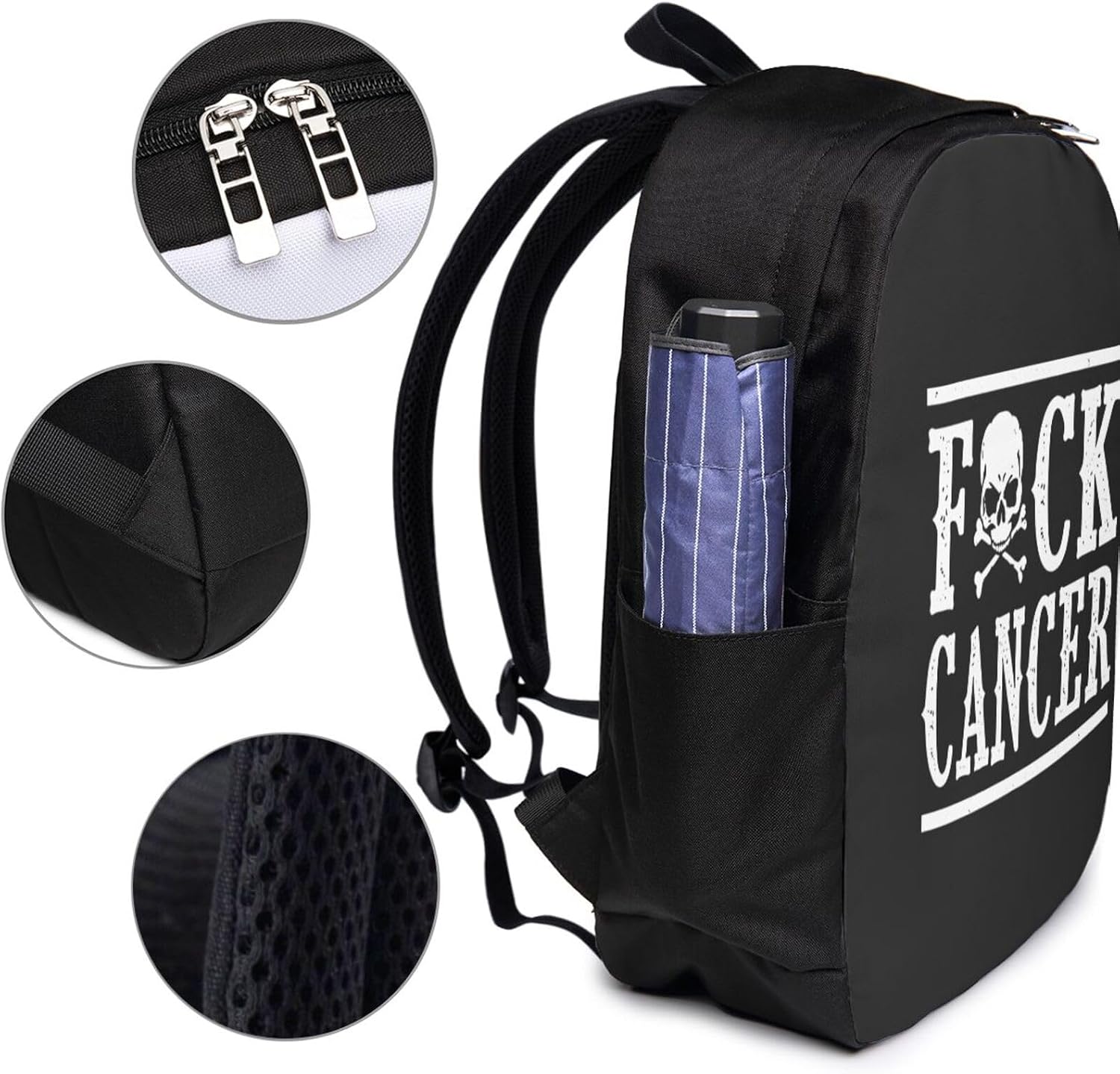 Fuck Cancer Skull & Crossbones Travel Laptop Backpack Bag with USB Charging Port 17 Inch Computer Business Backpacks for Women Men Work College Funny Gift,Casual Daypack,Black image 5
