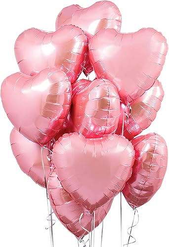 Miniatura 3 de KatchOn, Paquete de 11 globos de corazón rosa claro con purpurina, globos de papel de aluminio con forma de corazón, decoraciones de feliz día de