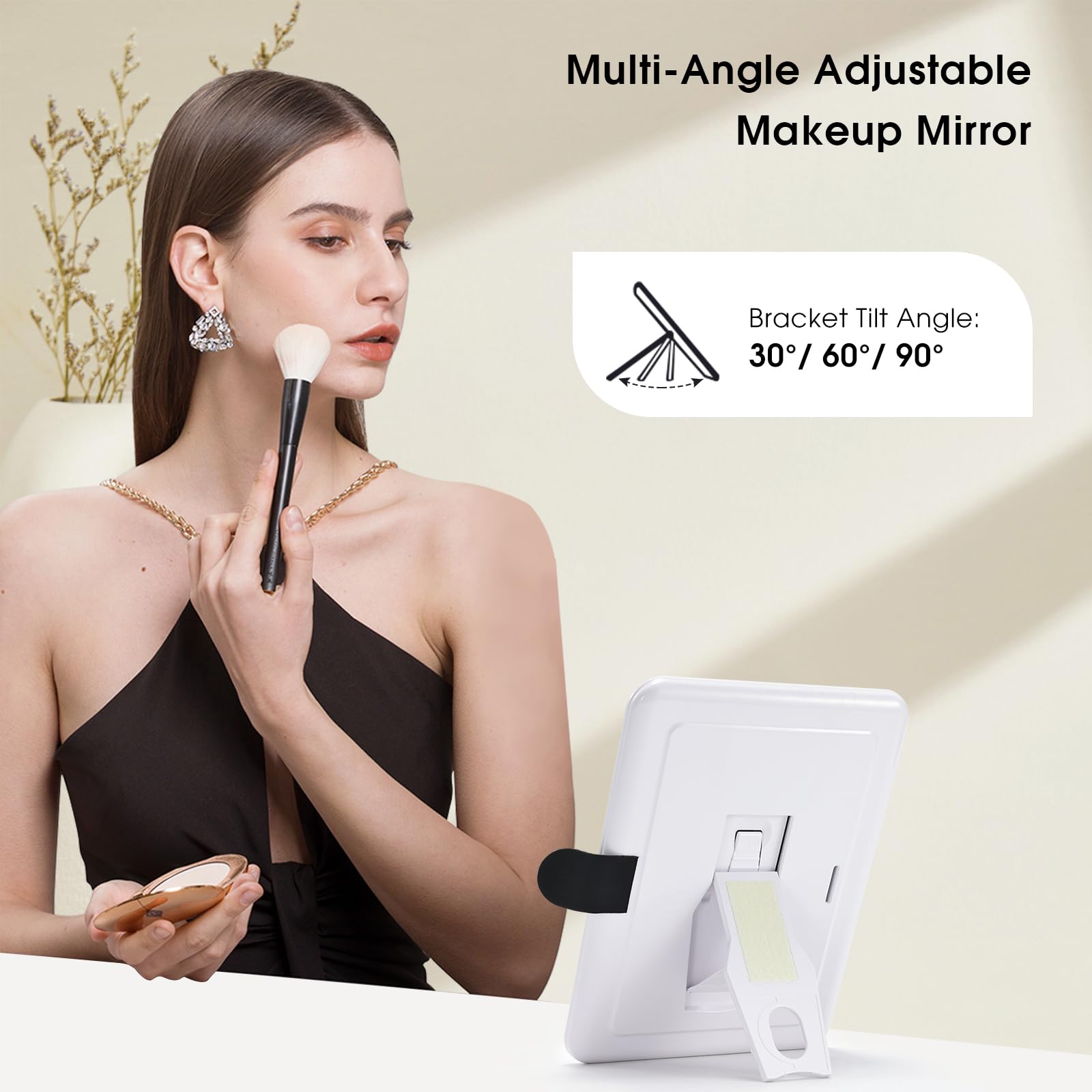 Grande trousse de maquillage avec miroir LED - Miroir lumineux amovible - En cuir synthétique - Portable - Boîte de transport avec séparateurs et porte-pinceaux de maquillage, rose, Classique