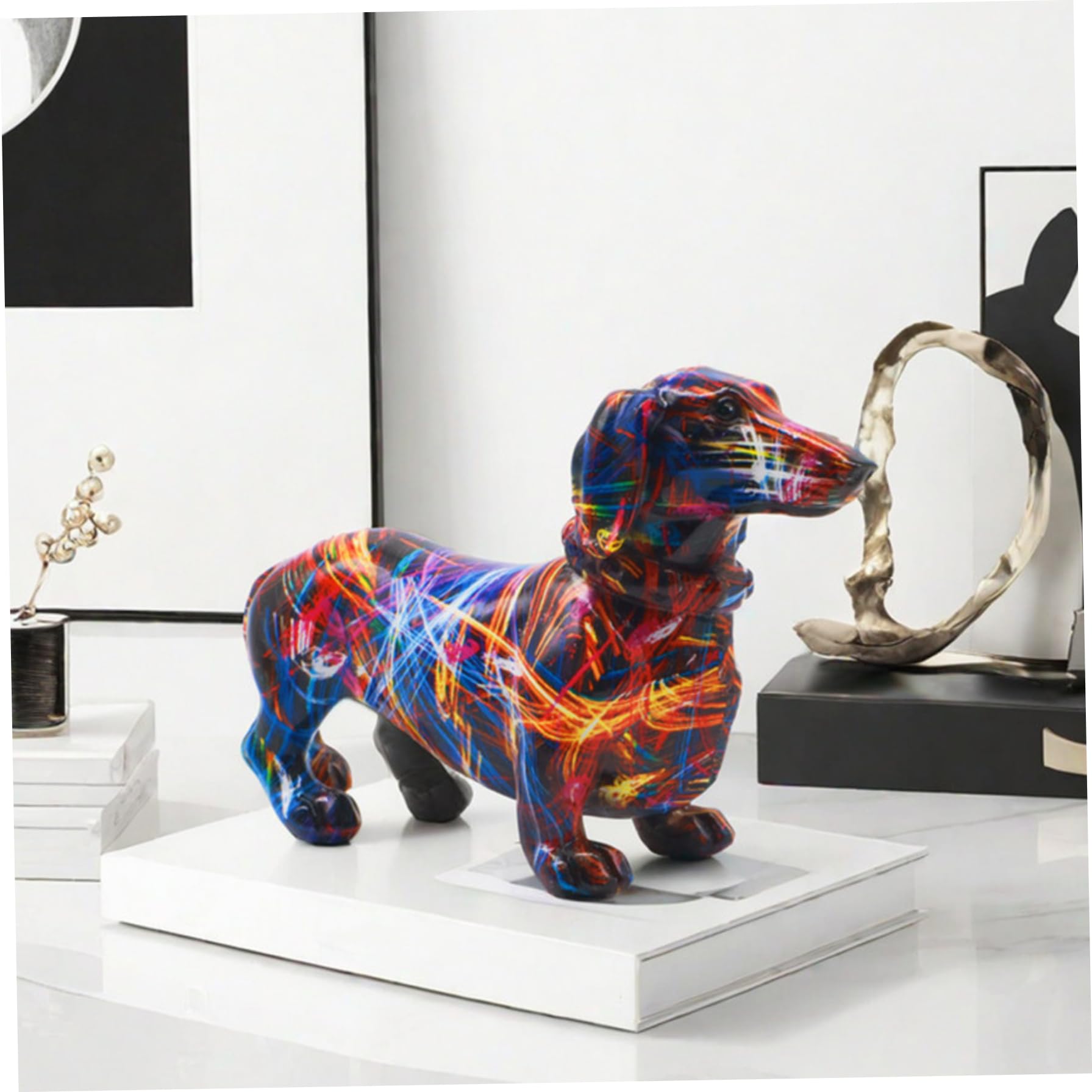 Latemeia Assorted Color Dachshund Figurines, Colorful Resin Dachshund Statue, Cute Dog Figurine Sculpture Desktop Ornament For Shelf, Desk And Office, Homeused