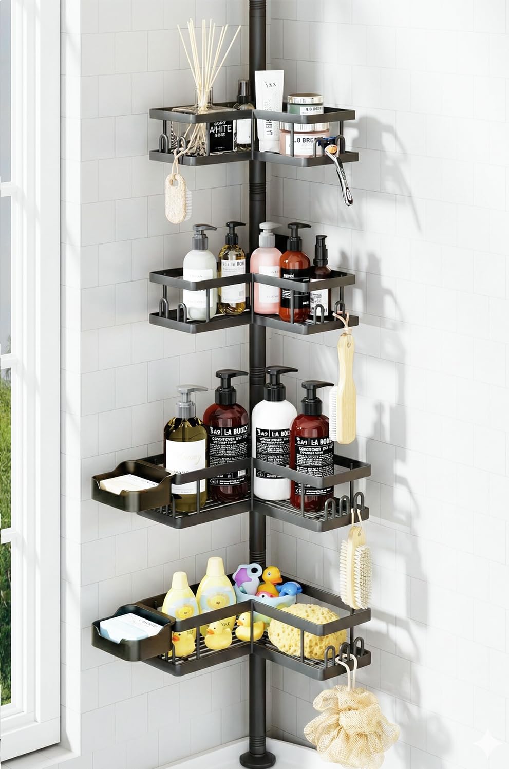 YASONIC Corner Shower Caddy Tension Pole 25 7-109 1in Adjustable Shower Shelves Rust-Resistant Shower Organizer No-Drill 3-Step Installation
