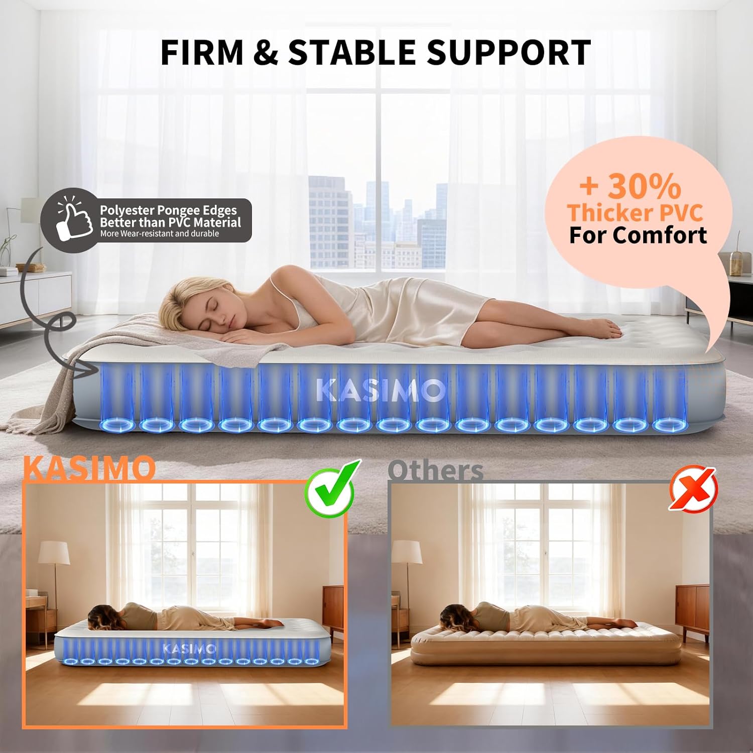 KASIMO Twin Air Mattress Twin Built-in Battery Powered Removable Pump, Blow Up Mattress Inflatable AirBed with Soft Suede Surface, Strong Support, Inflatable Air Bed for Home Guests Camping