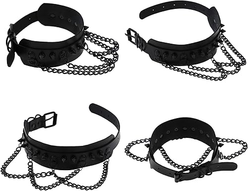 Miniatura 3 de FM FM42 Gargantilla unisex multicolor de piel sintética con remaches en tono negro con clavos de 3 capas