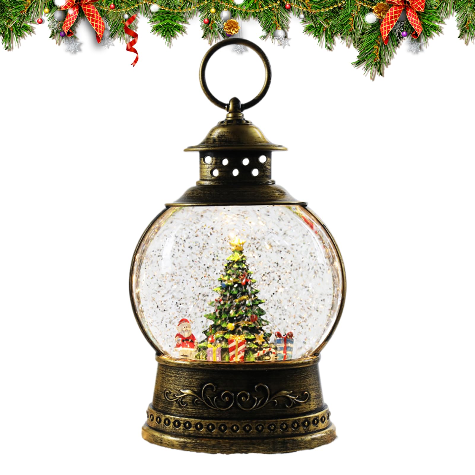 Boule À Neige De Noël avec Musique Alimenté par USB et Piles | Boule À Neige Vintage Musicale pour Noël en , fête intérieure, chambre, salon, bureau et